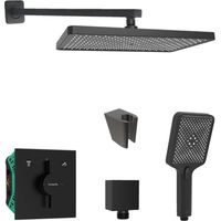 SANITINO - Brauseset mit Unterputz-Armatur hangrohe, mit Einbaukörper, kielle Zubehör, schwarz matt SANI21HKK401