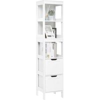 Meerveil Badkommode, Badschrank Hochschrank, Badezimmerschrank Schmal mit 2 Schubladen und 3 offenen Regalfür Badezimmer Küche Wohnzimmer,Weiß