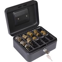 Arregui – Coffret à monnaie en acier noir avec plateau monnayeur amovible – 20 cm – Ouverture par clé – C9624EUR