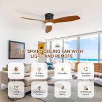 Sofucor 132 cm, Ventilateur de plafond intelligent avec lumière, télécommande et contrôle via application, 3 pales en ABS, Marron