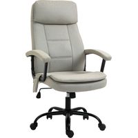 Fauteuil de bureau massant ergonomique chef basculant hauteur réglable pivotant 360° pochette latérale tissu simili-lin beige