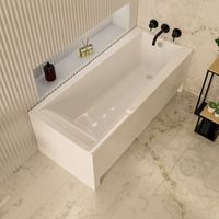 ECOLAM Badewanne Linda 170 x 75 cm + Schürze Acrylverkleidung Rechteck Acrylwanne weiß glänzend Ablaufgarnitur Ab- und Überlauf Füße Silikon