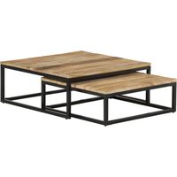 Vidaxl – Tables basses gigognes 2 pcs en bois de manguier brut – Finition naturelle – Base en fer noir pour stabilité – Design industriel