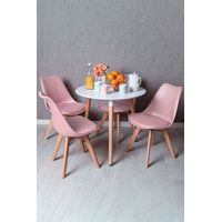 Conjuntos de mesa y sillas - Conjunto Mesa Tower Redonda 80 cm Blanca y Pack 4 Sillas Synk Basic - Rosa