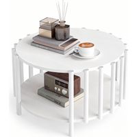 Table basse ronde minimaliste en bois, 2 étagères latérales de rangement pour salon, décoration maison
