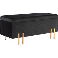 Banc rembourré avec espace de rangement, coffre-banc tissu et métal noir 100x40x42 cm