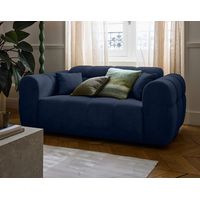 Lisa Design – Canapé droit 2 places en tissu texturé bleu – Dossier incurvé – Assise bombée – Dimensions 176x95cm – Fabrication européenne