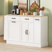 Buffet moderne avec plusieurs tiroirs, meuble de rangement avec compartiment poubelle et étagère à épices extérieure pour salle à manger, salon et cuisine (blanc)