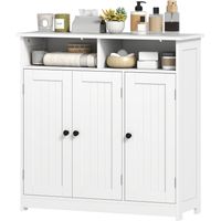 Armario baño estrecho 3 puertas 2 compartimentos abiertos estante ajustable 85x30x85 cm blanco