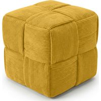 Privatefloor – Pouf carré en velours côtelé 38x38 cm – Structure en bois robuste – Design compact pour salons et chambres – Cube moutarde