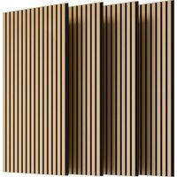 Panneaux muraux à lattes en bois, lot de 4 panneaux acoustiques à lattes en bois pour murs et plafonds - Panneau 3D cannelé absorbant le son, entièrement recouvert de finition bois sur trois côtés - 1