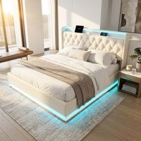 Audreamy Halo Ottoman Bed White PU Double 219 × 162 cm