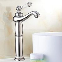Robinet mélangeur de lavabo vintage en laiton brossé, argent robinet haut avec tuyau d'entrée d'eau