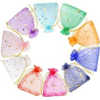 Sacs En Organza, 100 Pièces, 10 x 15 cm, Motif Étoile et Lune, Cadeaux Bijoux Sachets Pochettes Cadeau en Organza, Mariage, Occasion Formelle et Festive