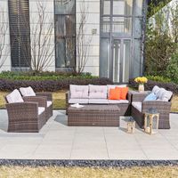 Abrihome 7-Seat Outdoor Rattan Furniture Garden Sofa Set with Two Storage Boxes, Brown