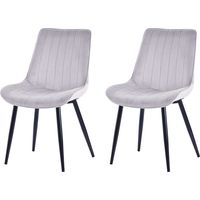 Homavo – Lot de 2 chaises salle à manger gris clair en velours 53x62,5x88 cm – Structure métallique – Confort mousse haute densité
