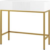 Console d'entrée moderne 2 tiroirs, blanc, pieds dorés, 80x31,5x75cm