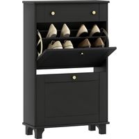 Armário de sapatos estreito preto com gavetas,portas dobráveis e prateleira ajustável,medidas 60x23,5x98,5 cm