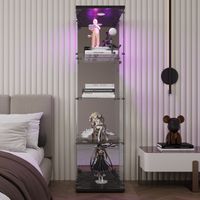 Vitrina 42.5x36.5x164 cm con 4 estantes - iluminación LED - puerta única - vidrio templado - vitrina independiente - ideal para salón - dormitorio y oficina - Negro