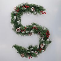 Guirnalda de Navidad "Dusia" efecto nieve con acebo y piñas 150cm color verde blanco marrón y rojo (no iluminada)