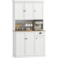 Mobile Dispensa Cucina con Armadietti e Cassetto Stile Country, 101x39x180cm, Bianco