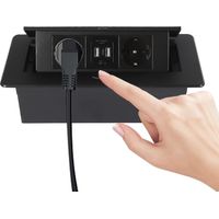 Pop-up Table Socket, Pop-up fast-charging retractable power outlet for office worktop (black, dual Euro slot + dual USB + Tp-c)