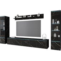 Ensemble de meubles de salon VERA II – 2 vitrines 130cm, meuble TV 180cm, étagère 140cm – Panneau laminé 15mm, verre trempé