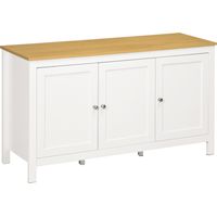 Aparador con 3 puertas, 2 estantes ajustables, tapa con acabado imitación madera clara, 120 x 40 x 70 cm, blanco.