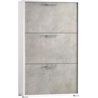 Meuble à chaussures double profondeur avec trois portes jusqu'à 18 paires de chaussures Portes en béton blanc