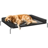 Lit surélevé chien noir 130x90x30cm lit de camp pliable rafraîchissant usage intérieur extérieur