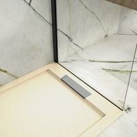 Mineralguss-Duschwanne extra flach LUX Schieferoptik beige 70x170cm Ablaufschutz in Chrom Ablaufschutz in Chrom