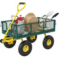 Chariot de jardin en acier 200 kg, côtés amovibles, vert et jaune, 104x54x51 cm