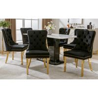 Chaise de salle à manger (chaise de cuisine, chaise de salon avec anneaux de traction ronds originaux au dossier, lot de 6), chaise rembourrée avec garniture cloutée, pieds de support en acier inoxyda