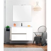 Meuble de salle de bain suspendu GEA avec miroir et lavabo - 2 tiroirs avec poignée à gorge et un espace de rangement avec porte - BLANC 60CM