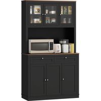 Credenza Cucina Alta con 4 Armadietti, 2 Cassetti e Piano Centrale, 100x40x180 cm, Nero