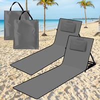 TolleTour Set de 2 Tapis de plage 145 x 47 cm transat rembourré avec dossier pliable natte de plage transportable extérieur Gris
