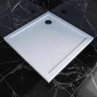 receveur de douche a poser 80x80 cm extra plat en acrylique blanc effet pierre - moon