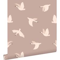 papier peint cygnes vieux rose - ESTAhome