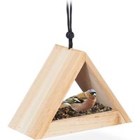 Relaxdays – Mangeoire à oiseaux en bois de sapin – Nichoir triangulaire à suspendre – Boucle réglable – Dimensions HxLxP : 16x23,5x12cm