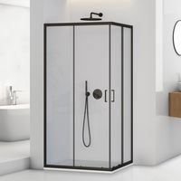 Box doccia angolare 70x120 in vetro temperato trasparente doppio scorrevole con profili neri Tay