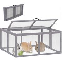 Clapier lapin extérieur - enclos lapin - PawHut - pliable, 1,2 ㎡ avec toit ouvrant et poignée - bois - 110x105x50cm - gris