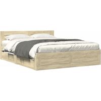 Vidaxl – Cadre de lit 160x200 cm chêne sonoma – Tiroirs intégrés – Bois d'ingénierie durable – Sommier à lattes respirant – Dimensions totales 203x163x69 cm