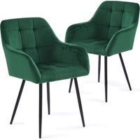 Futurefurniture – Lot de 2 chaises de salle à manger en velours vert – Dossier incurvé et coussins épais – Base en métal robuste – Hauteur 84 cm
