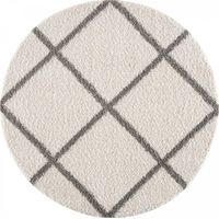 Tapis longs poils shaggy Ø150cm crème tissé rond motif scandinave SG MADRAG