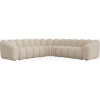 Mobilier Deco – Canapé d'angle réversible 5 places en tissu beige – Design moderne et élégant – Assise profonde et dossier moelleux – Adapté aux espaces spacieux