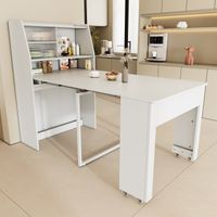 Table à manger extensible L52/132,5xL80xH76cm multifonction rangement. Rectangulaire blanc économe d’espace salon-café.