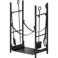 Porte-legna da interno ed esterno rialzato 2 ripiani metallo 70 kg 44,5x29,5x73 cm nero