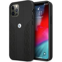 Custodia BMW BMHCP12MRSPPK per iPhone 12/12 Pro 6.1, nera/rigida, in pelle curva e perforata.
