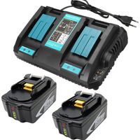 2 Stück 5,0Ah BL1850B Akku mit DC18RD Ladegerät Kompatibel mit Makita 18V Akku BL1850 BL1860 BL1860B BL1840B BL1830 BL1815 LXT400 18 Volt Elektrowerkzeug Akkus für Macita DoppelLadegerät DC18RC DC18RA
