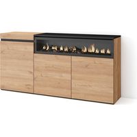 Skraut Home Credenza, Mobile, Cucina Madia, mobile ingresso 150x75x35cm 3 Porte Camino elettrico Stile moderno Rovere e nero
